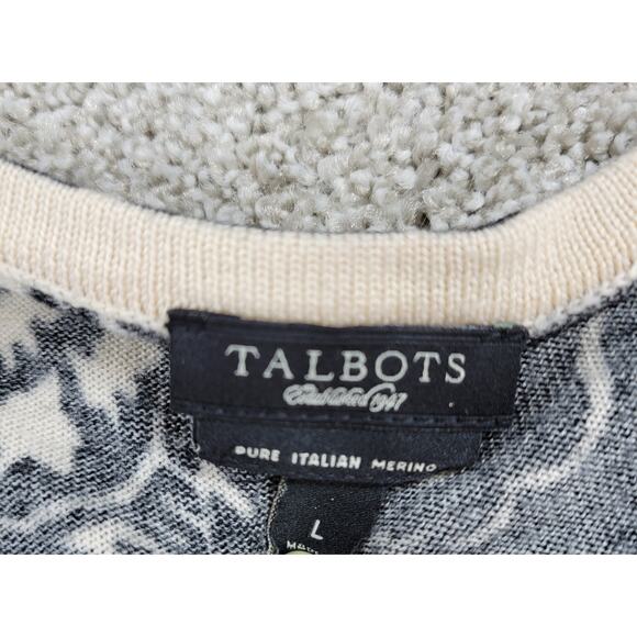 Talbots Women's Cardigan L Black Floral 100% Pure Italian Merino Wool Button - Picture 11 of 12